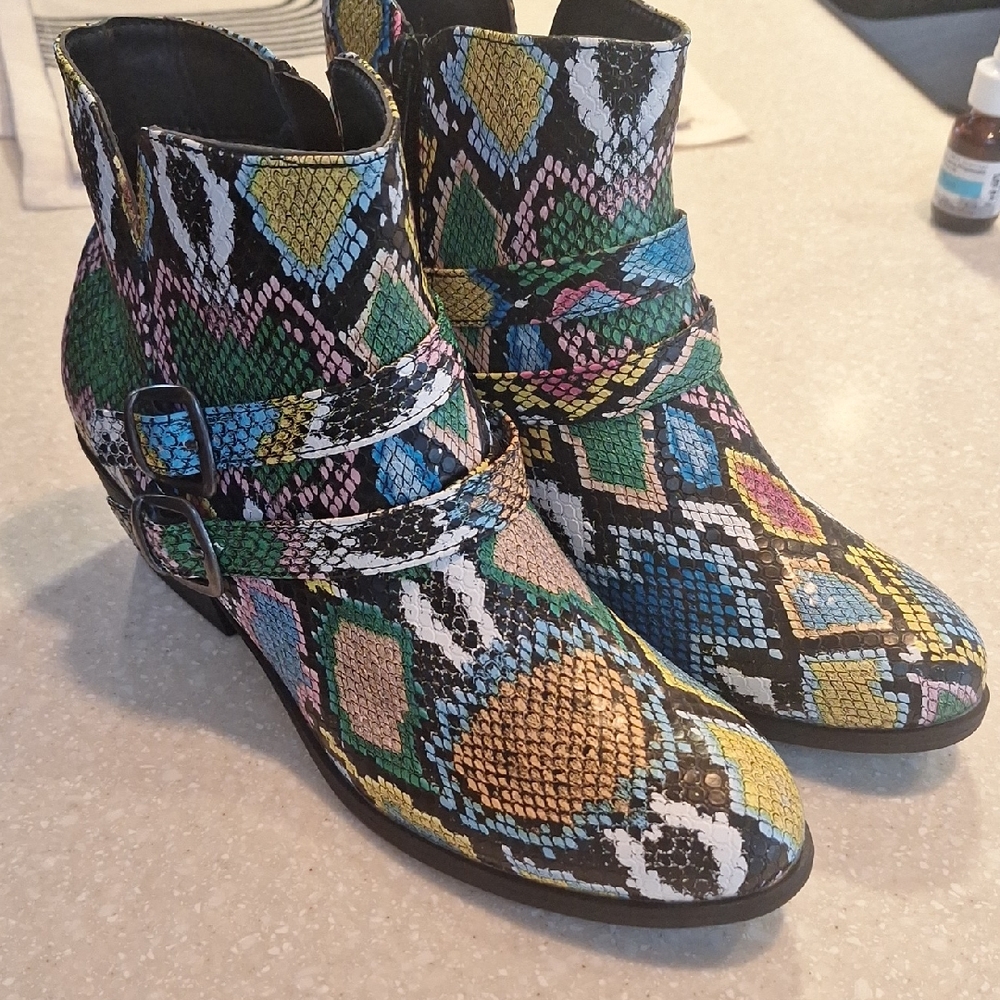 Colorful Snake Print Ankle Boots ANGEL STEPS